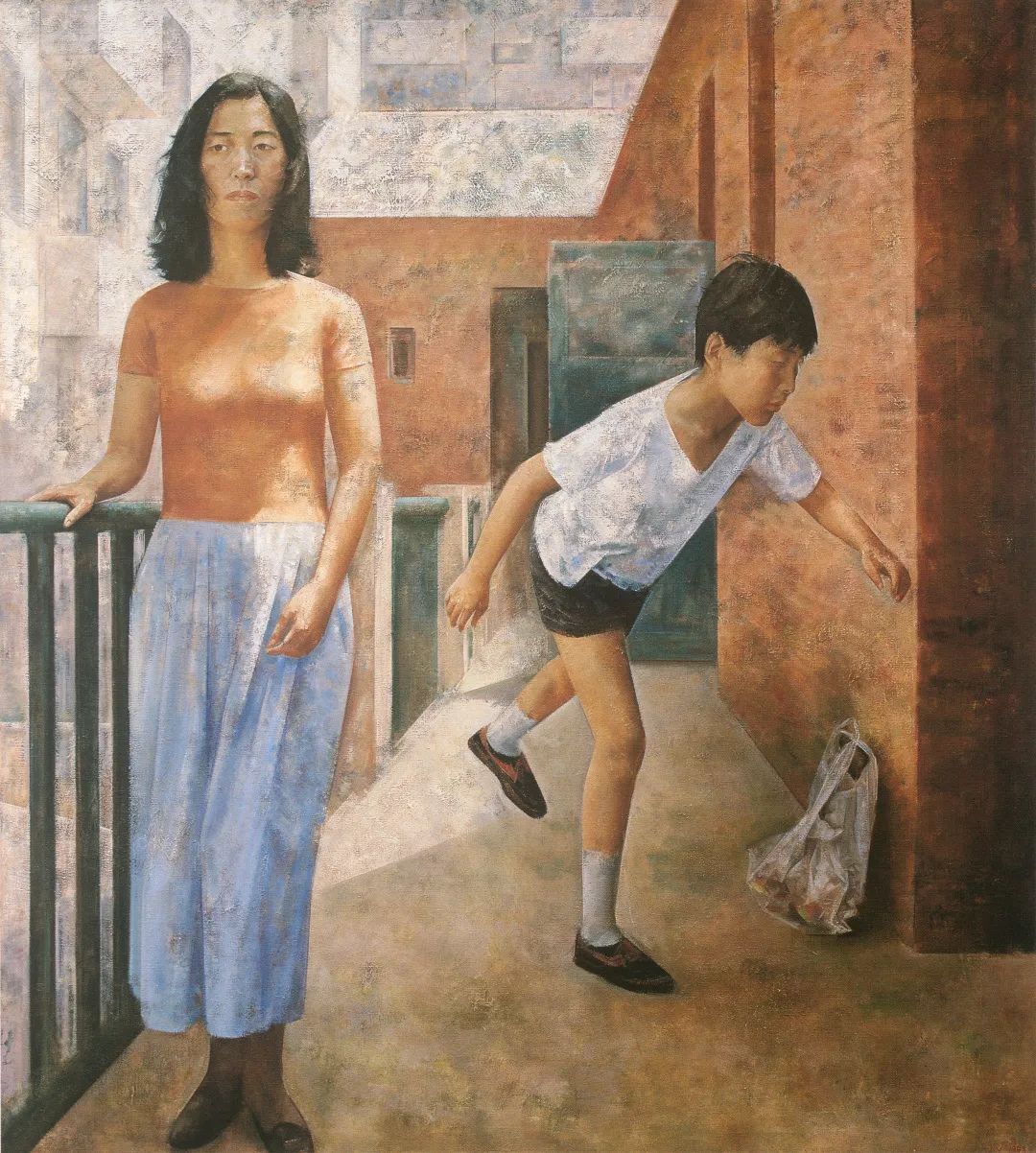 《狭窄的旧楼道》，布面油画，190x180cm，1994