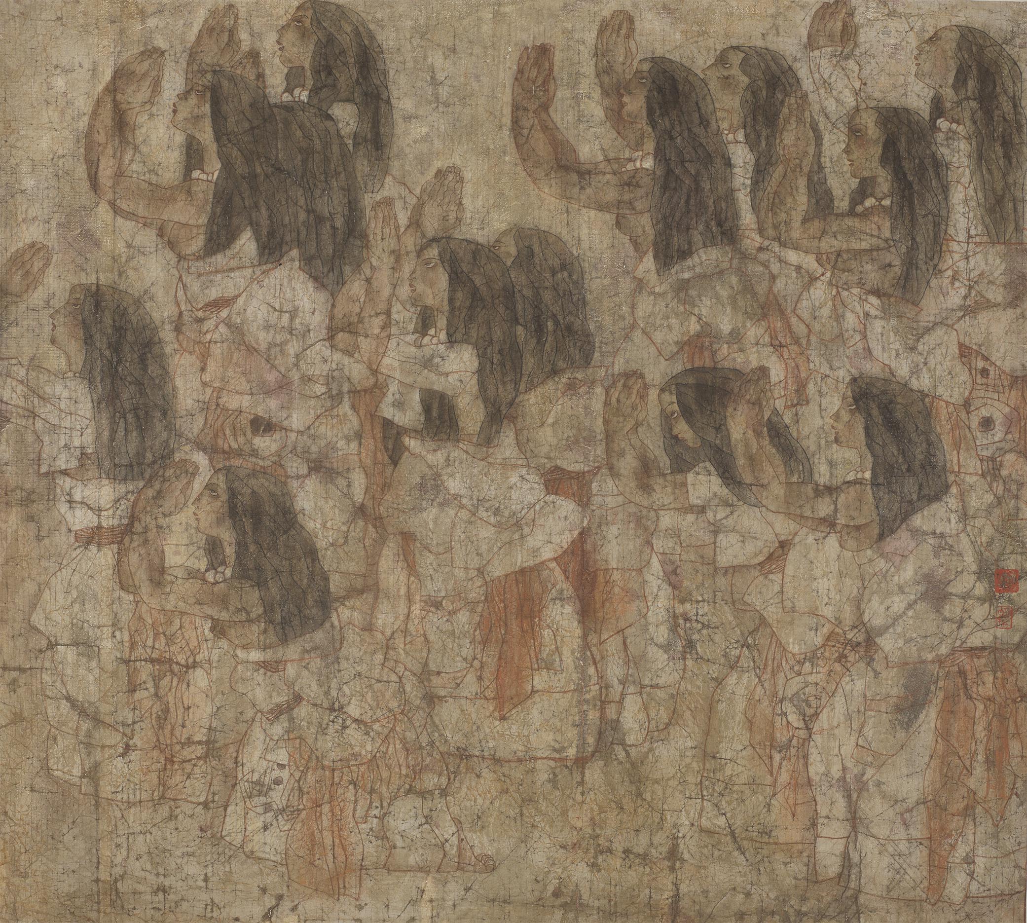 胡明哲《高原的歌》纸本设色，98×110cm，1988年