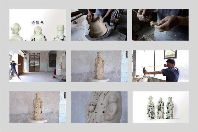 19《透透气》，行为影像作品泥丸、陶瓷塑像，21×14×54cm×3， 视频时长：3 分 37 秒，2021 年
