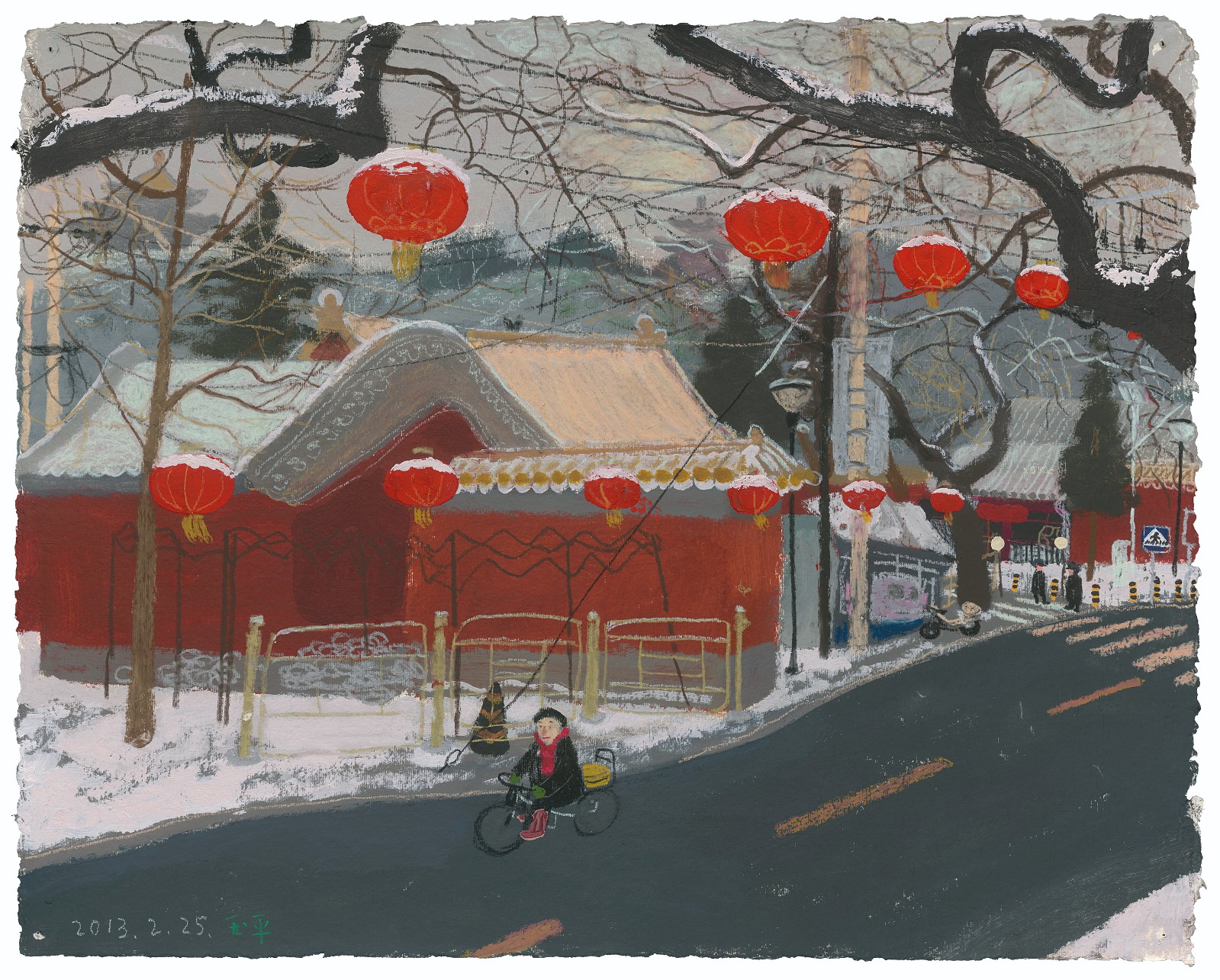 31《雪打灯》 57.5x72.5cm  纸上丙烯、油画棒  2013 王玉平