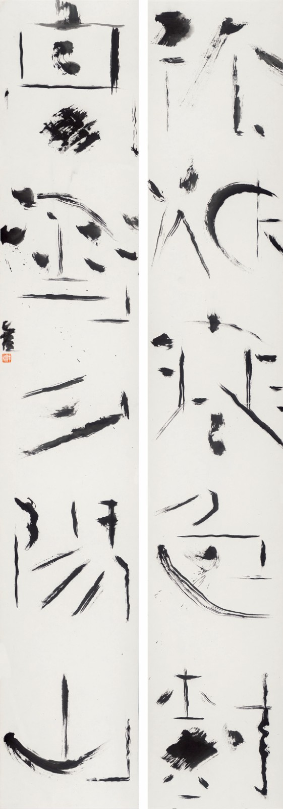 卢俊舟，孤烟高雪，139×23cm×2，纸本水墨，2023