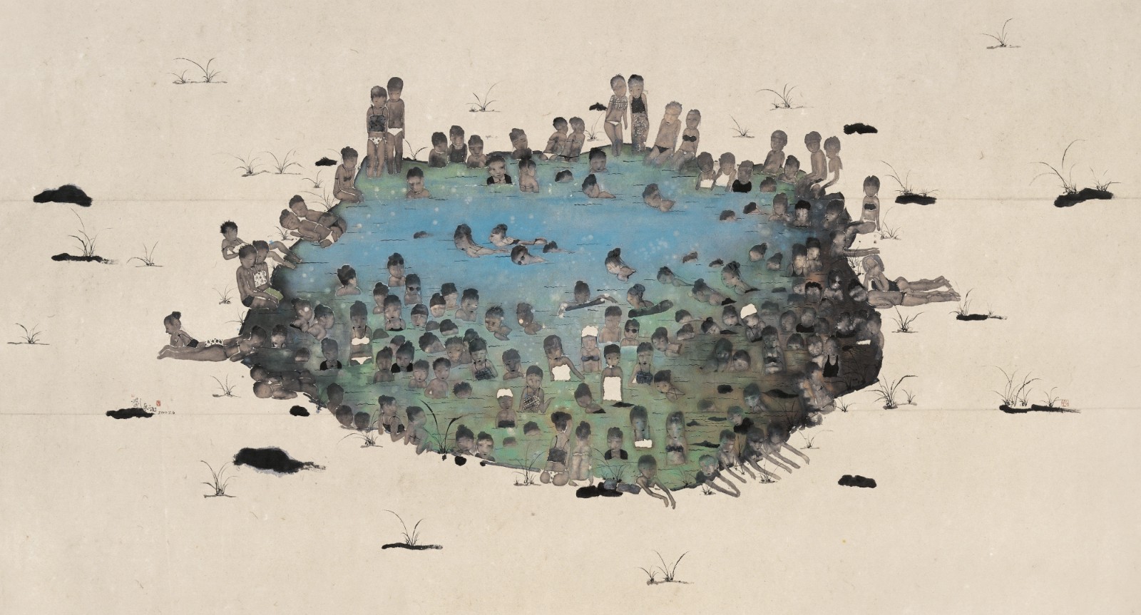 《有鱼》，纸本水墨，270  × 500 cm，2006