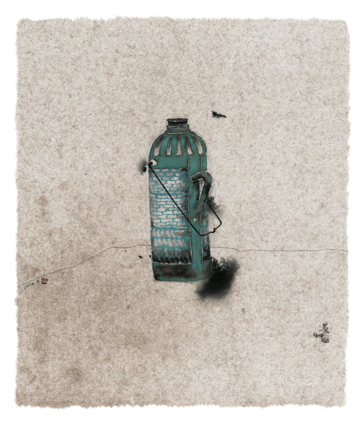 《热水》，纸本水墨，65 × 55 cm，2014
