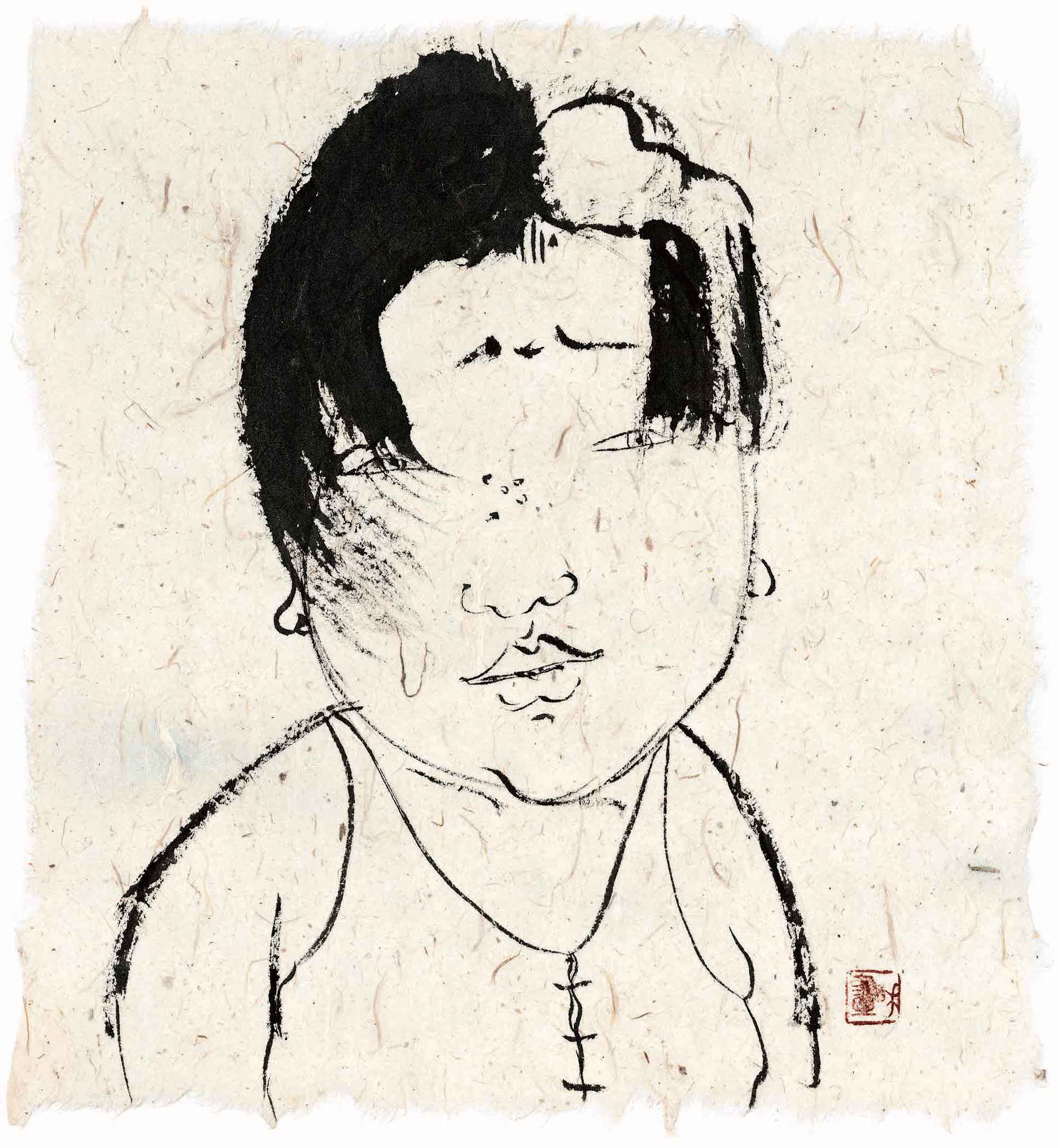 《老陈》，纸本水墨，20  × 20 cm，2007