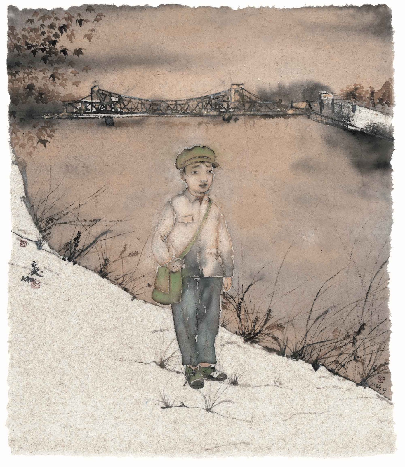 《青春在海河畔》，纸本水墨，65 × 55 cm，2014