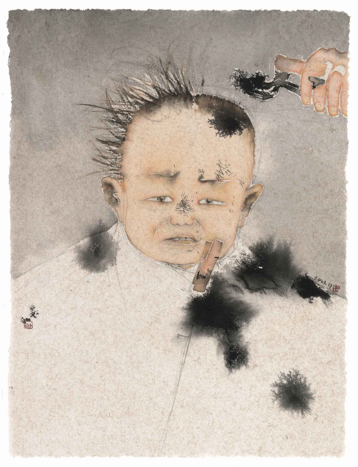 《怒发》，纸本水墨，67 × 51 cm，2014