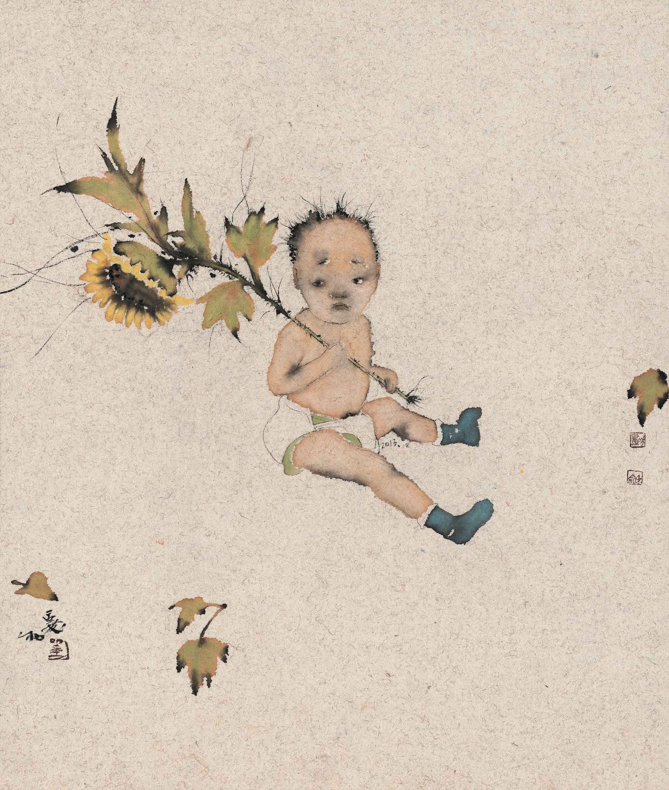 《向日娃娃》，纸本水墨，65 × 55 cm，2013