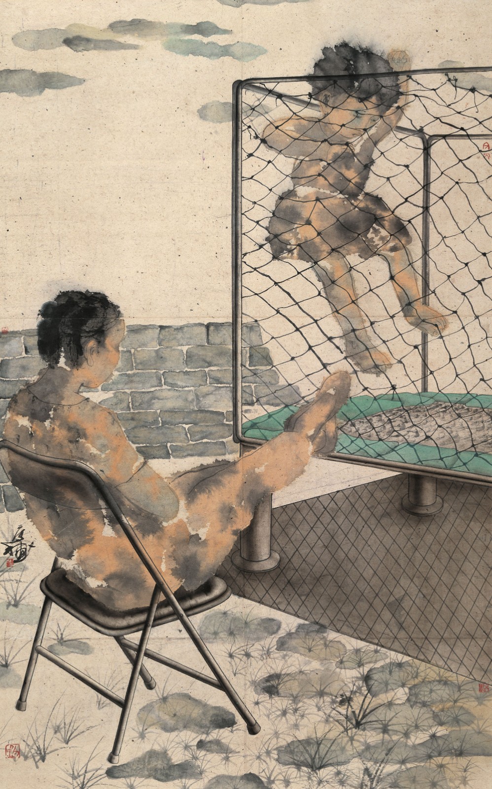 《游戏》，纸本水墨，160 × 100 cm，1993