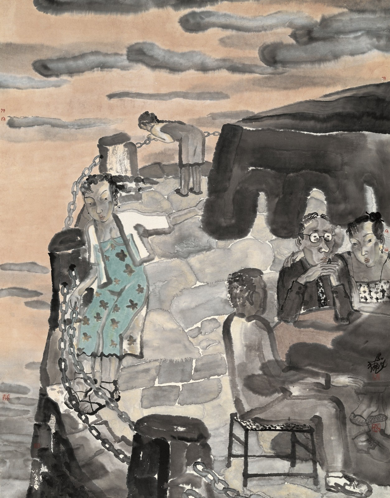 《都市上空·日落》，纸本水墨， 180 × 140 cm，1996