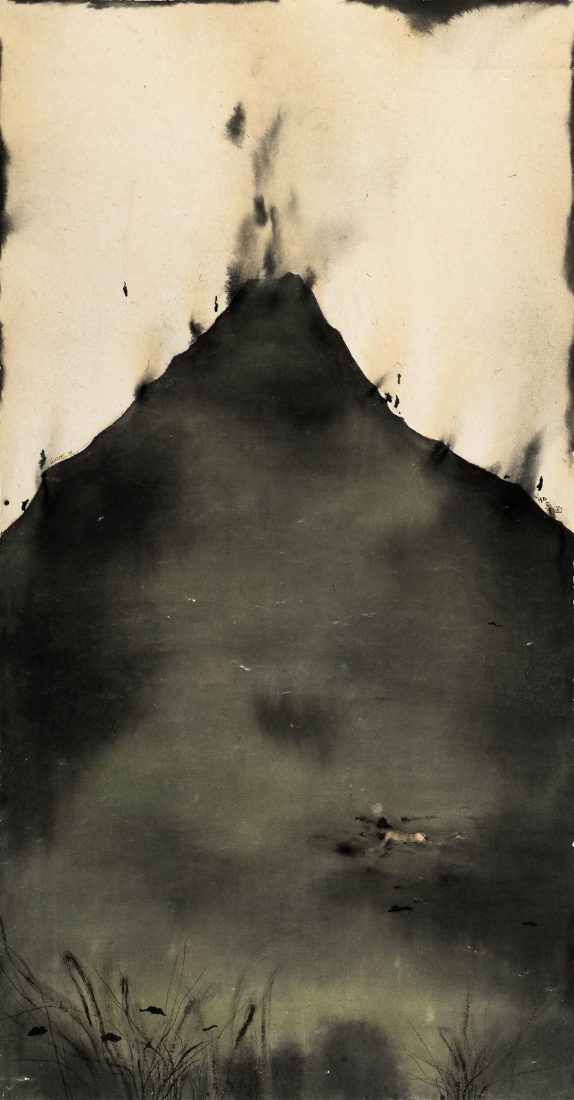 《天水》，纸本水墨，300 × 150 cm，2015